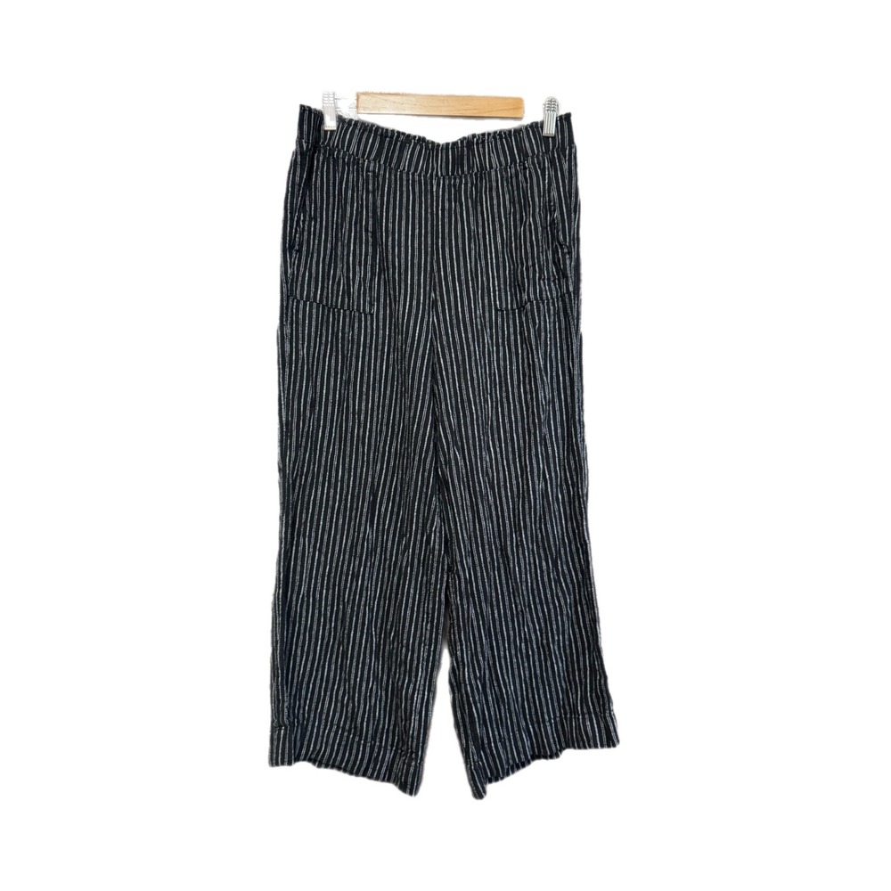 Time and Tru Wide Leg Pants Womens M Black Striped Excellent Linen Blend